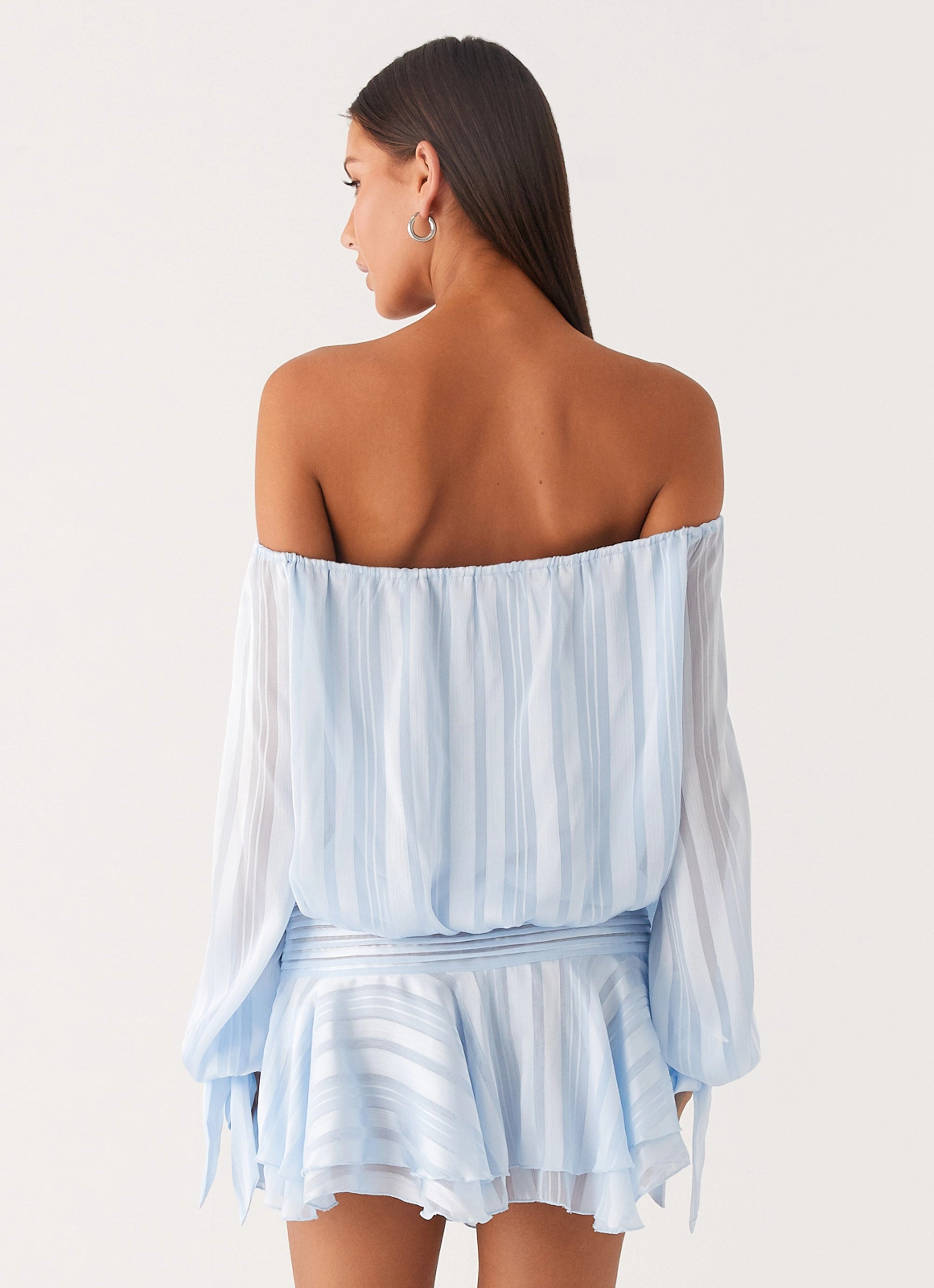 Eira Balloon Sleeve Mini Dress - Baby Blue Adjustable-Straps MoldResistantTexture