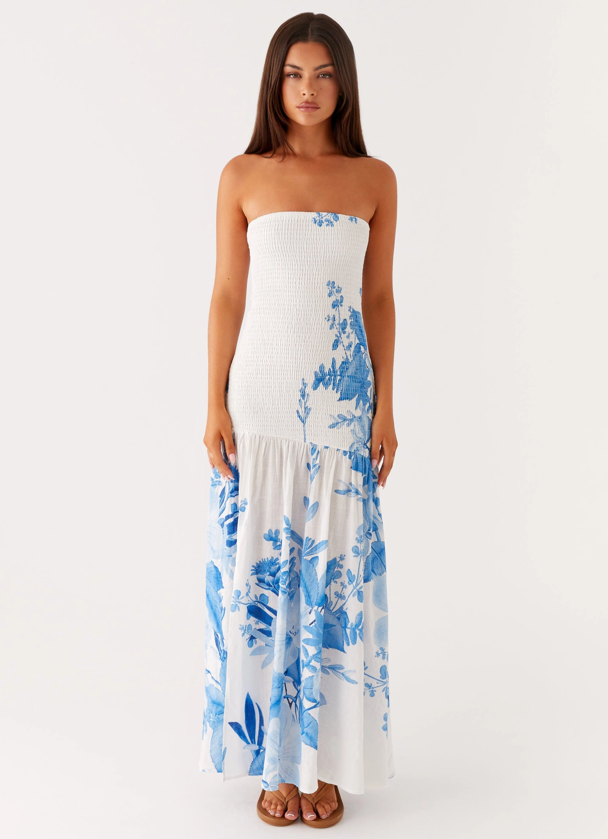 Soft Touch Basic essential Rebecca Maxi Dress - Blue Floral Print