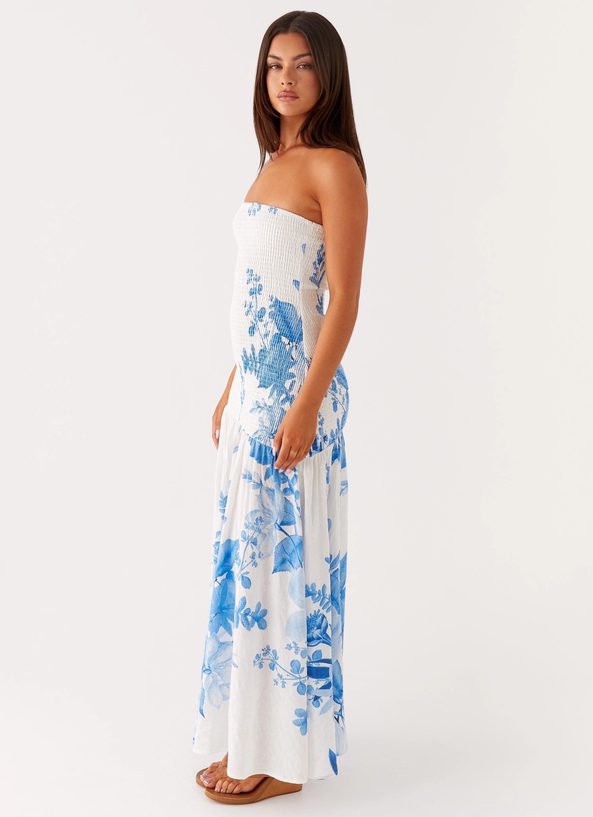 Sophisticated cocktail dress Rebecca Maxi Dress - Blue Floral Print