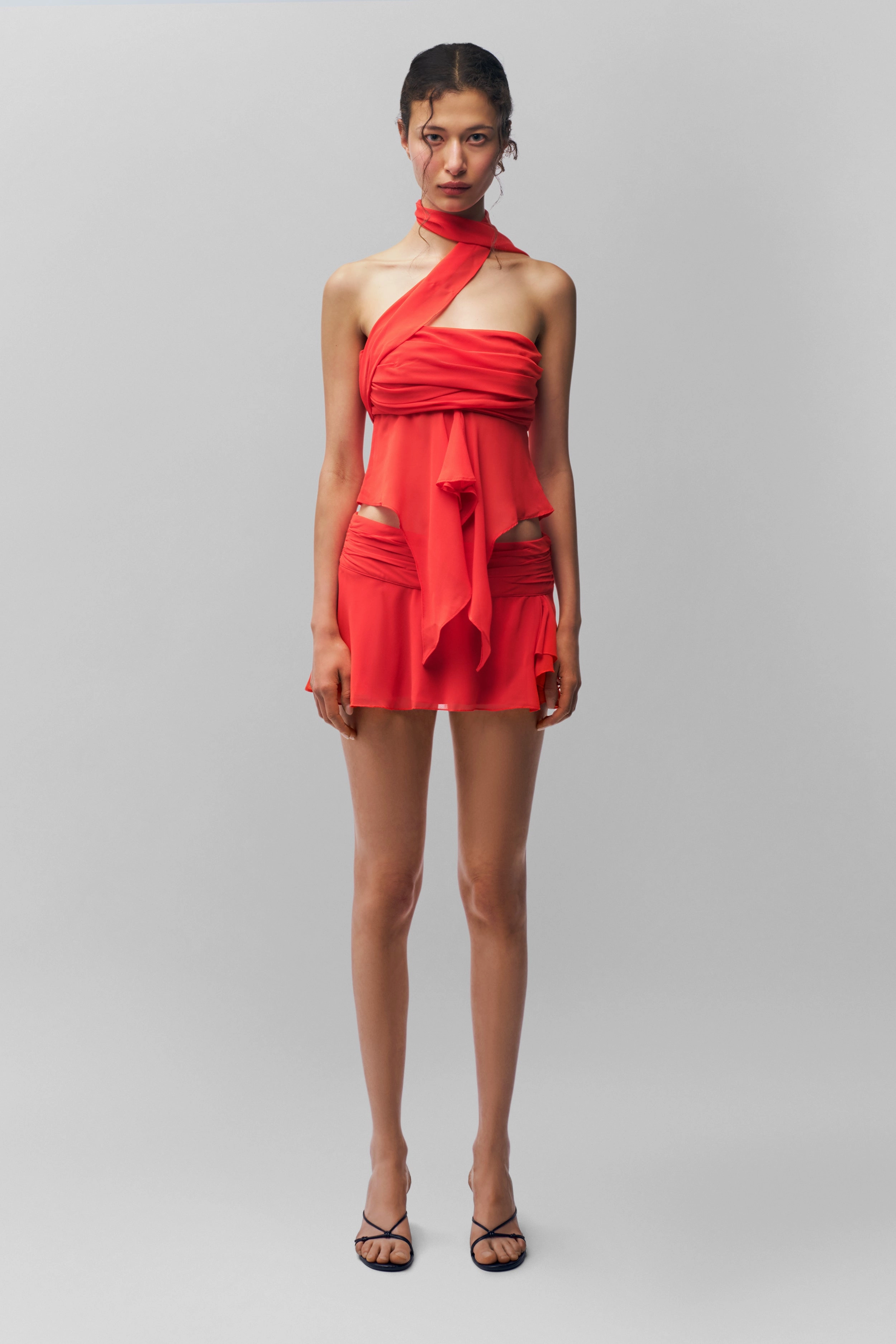 Layered Design Chiffon Slit Mini Skirt