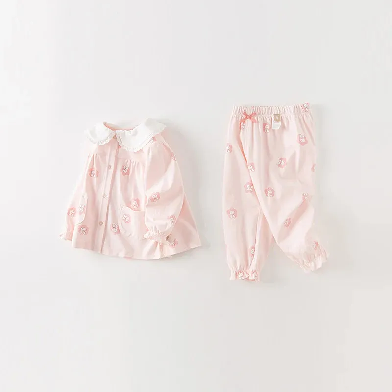 Children's Girl's Cartoon Print Casual Cotton Pajamas Suit