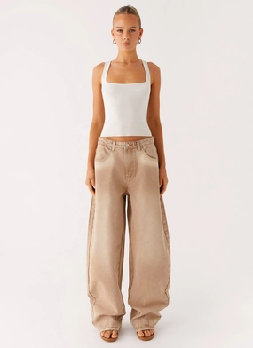 Khalil Baggy Jeans - Tan Street Fashion Affordable