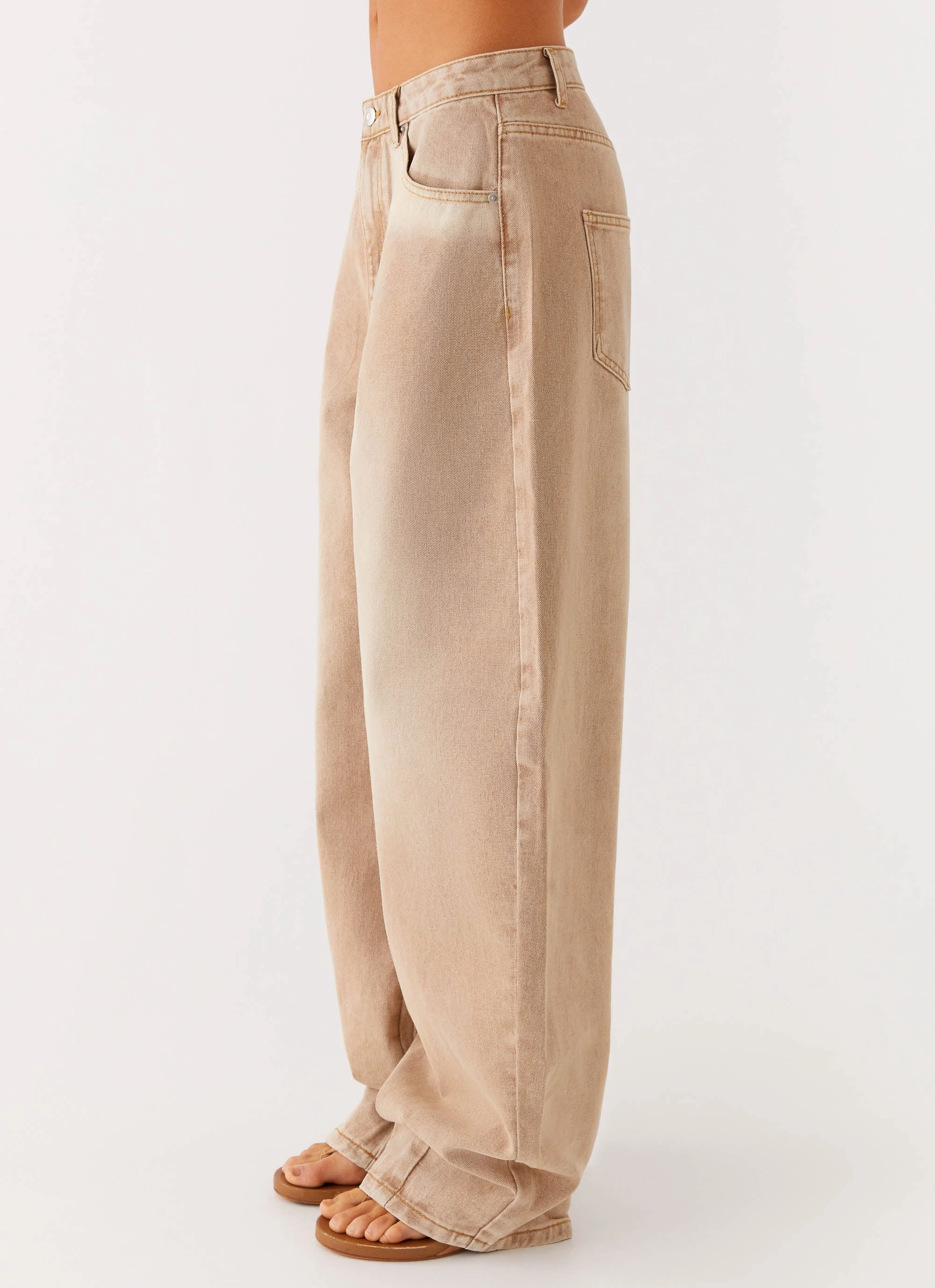 clean look Shopping Day Street Fashion Textured Khalil Baggy Jeans - Tan