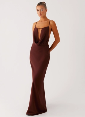 Elation Cowl Neck Maxi Dress - Chocolate Family Warm