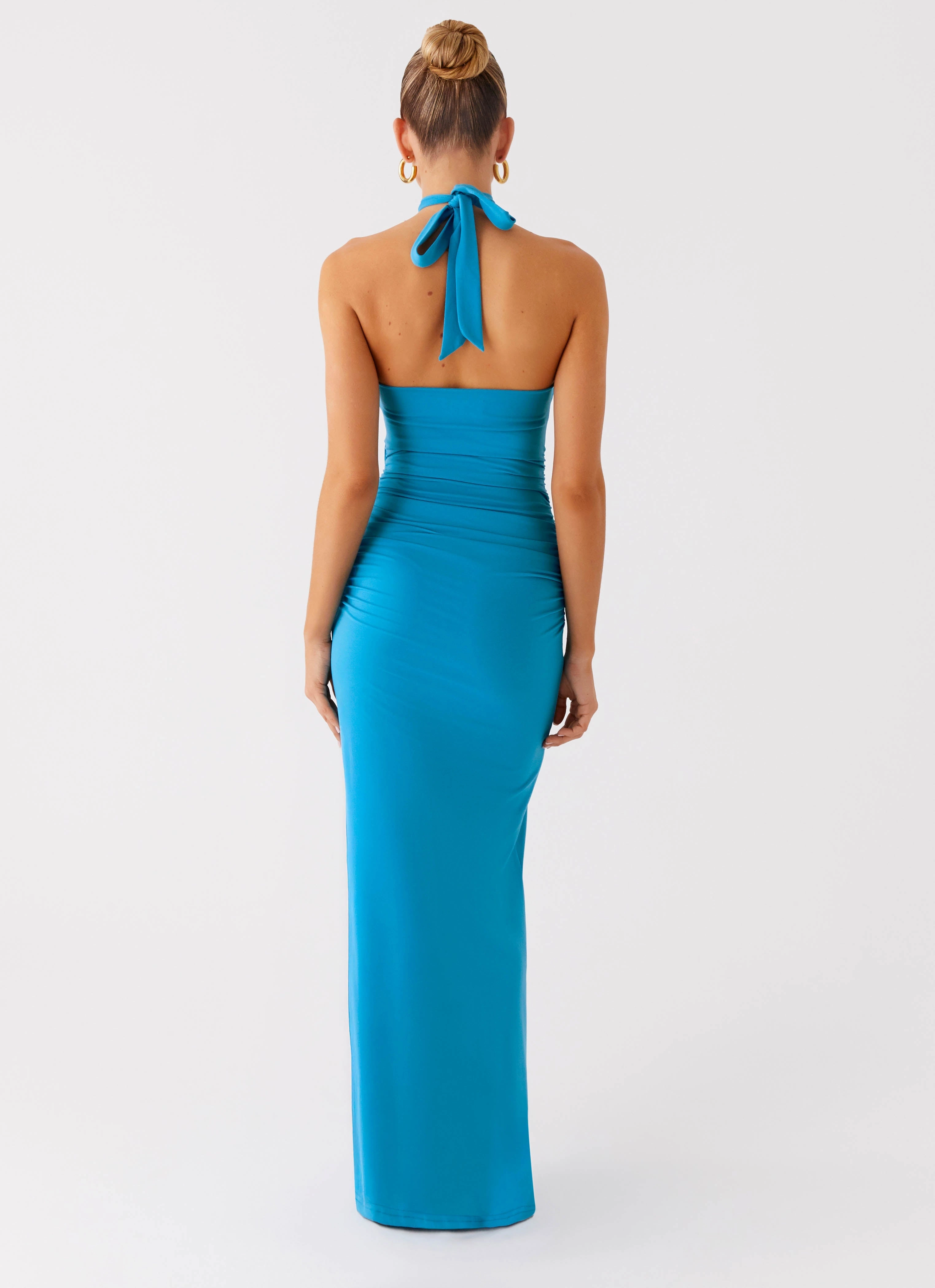 Chiquita Halter Maxi Dress - Turquoise Blue Soft Outfit Light Aesthetic