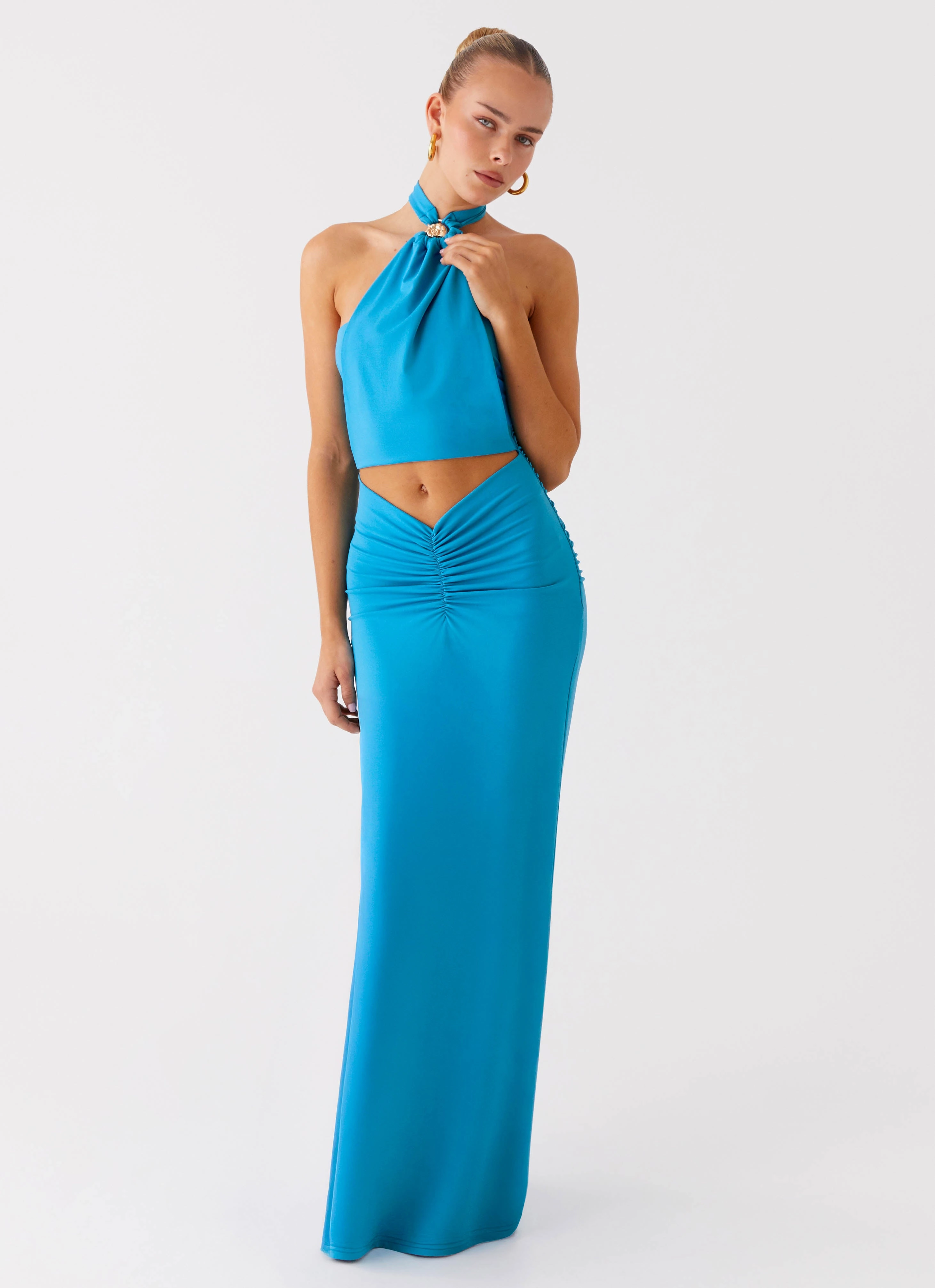 Chiquita Halter Maxi Dress - Turquoise Blue Bright Colors Heritage-Brand