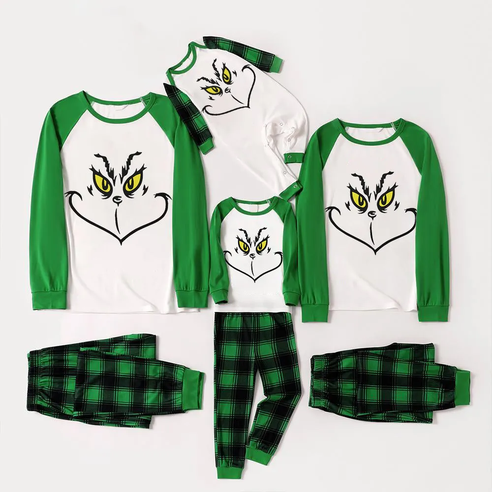 Christmas Cartoon and Letter Print Family Matching Raglan Long-sleeve Pajamas Sets