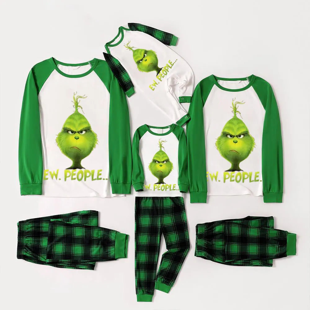 Christmas Cartoon and Letter Print Family Matching Raglan Long-sleeve Pajamas Sets