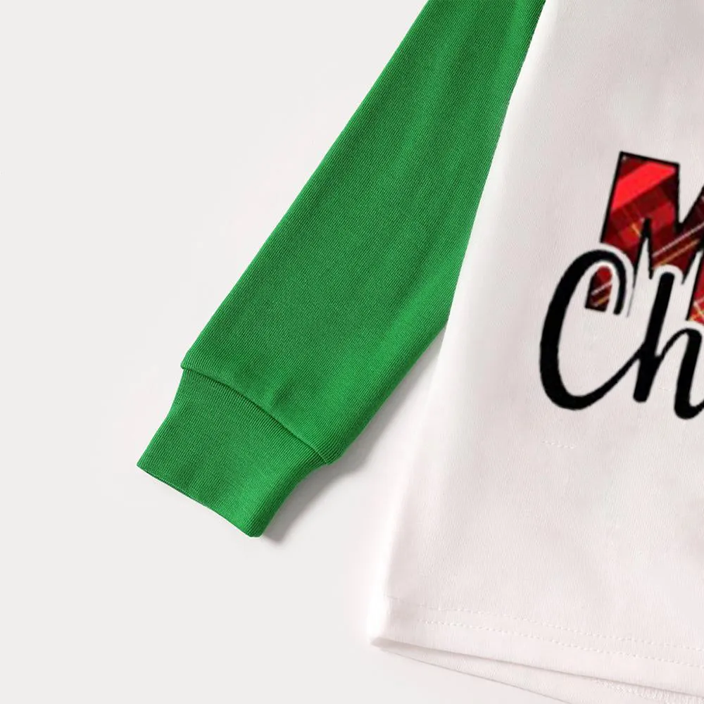 Christmas Cartoon and “Merry Christmas” Letter Print Family Matching Raglan Long-sleeve Pajamas Sets