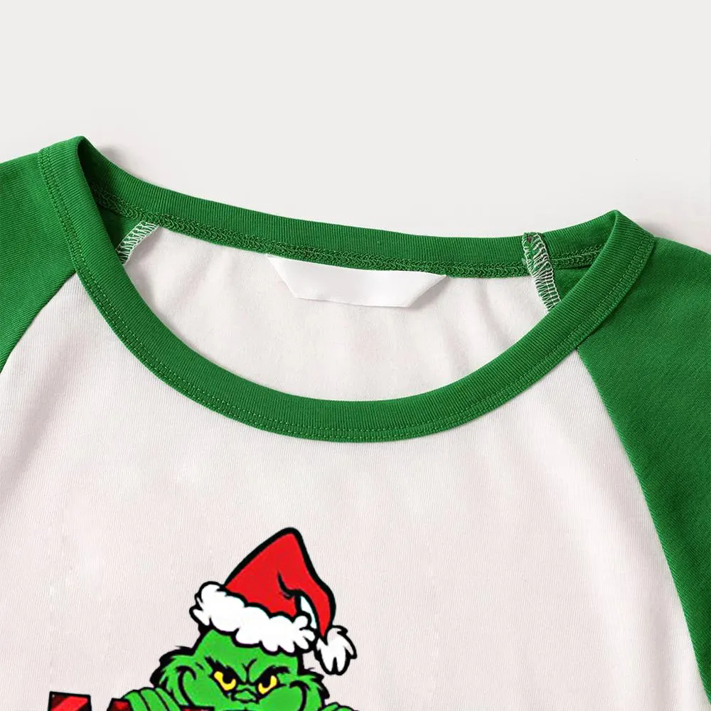 Christmas Cartoon and “Merry Christmas” Letter Print Family Matching Raglan Long-sleeve Pajamas Sets