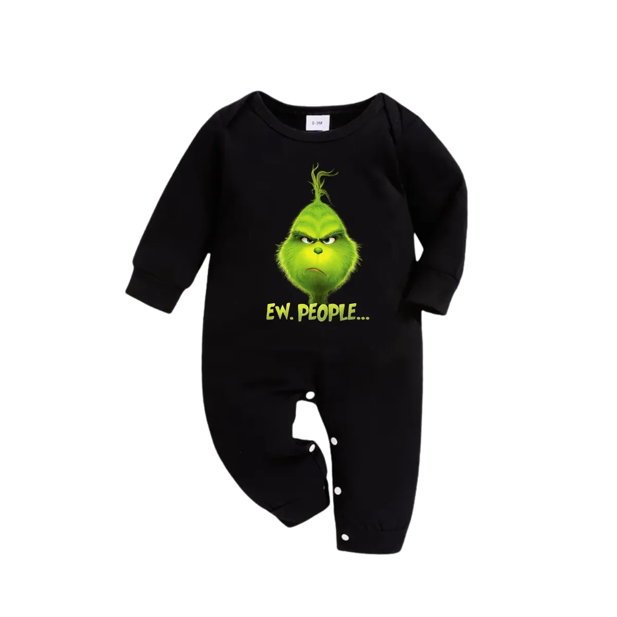 Christmas Cartoon Face and Text Print Black Long Sleeve Top with Green and Black Plaid Family Matching Pajamas