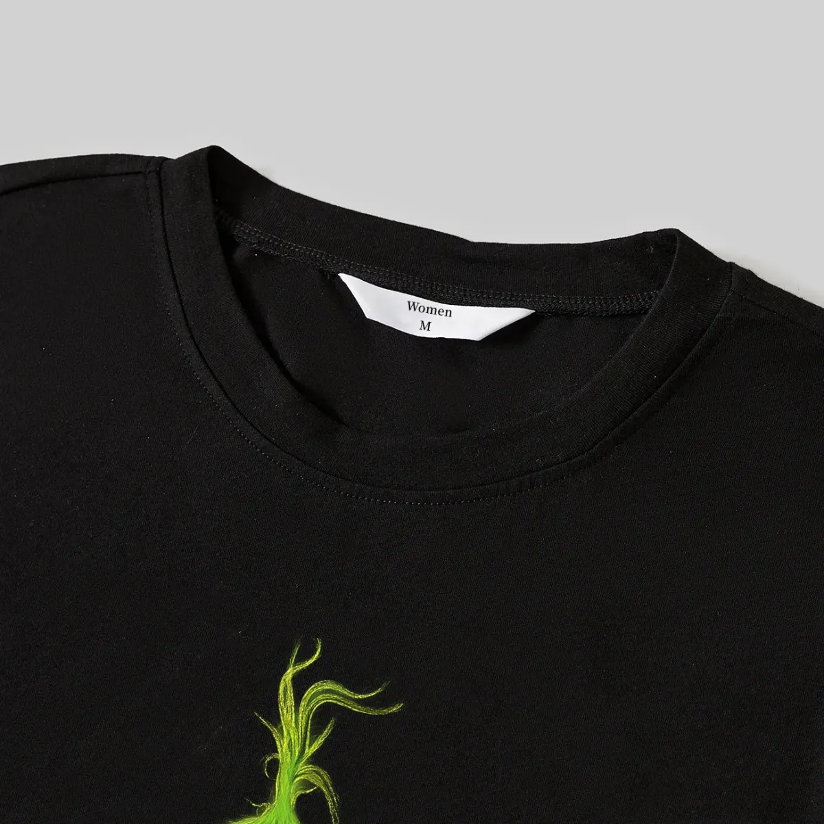 Christmas Cartoon Face and Text Print Black Long Sleeve Top with Green and Black Plaid Family Matching Pajamas
