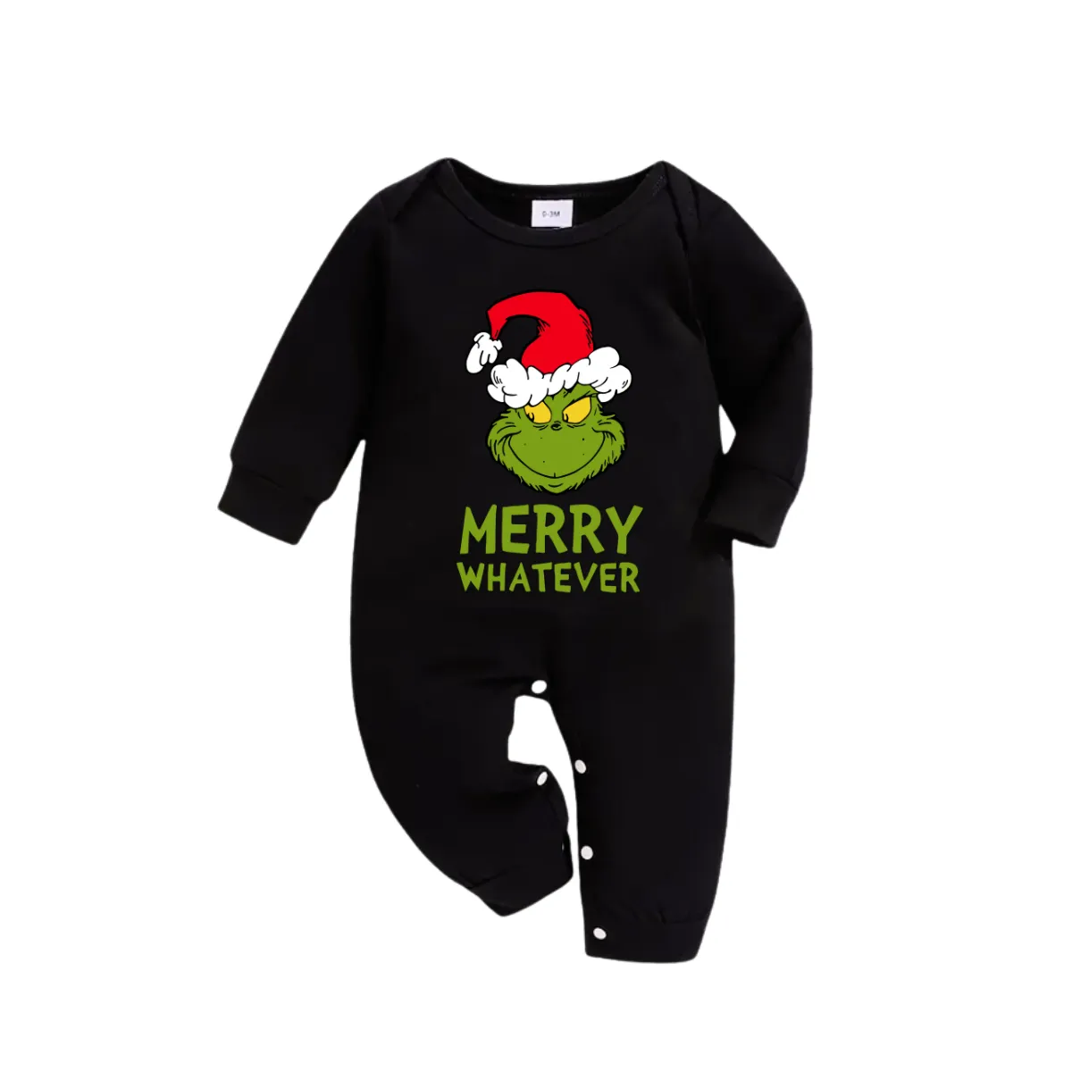Christmas Cartoon Pattern and Text Print Black Long Sleeve Top with Green and Black Plaid Family Matching Pajamas 2024