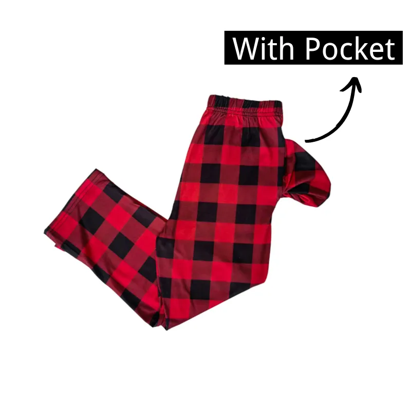 Christmas Cute Cartoon Car Highland Cow Farm Animals Heifers Christmas Cow Patterned and 'Merry Christmas‘ Letter Print Contrast Black top and Black & Red Plaid Pants Family Matching Pajamas Set