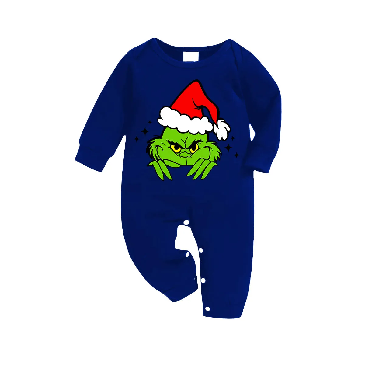 Christmas Cute Green Cartoon Pattern 2024 Blue Long Sleeves with Blue&White&Black Plaid Pants Family Matching Pajamas