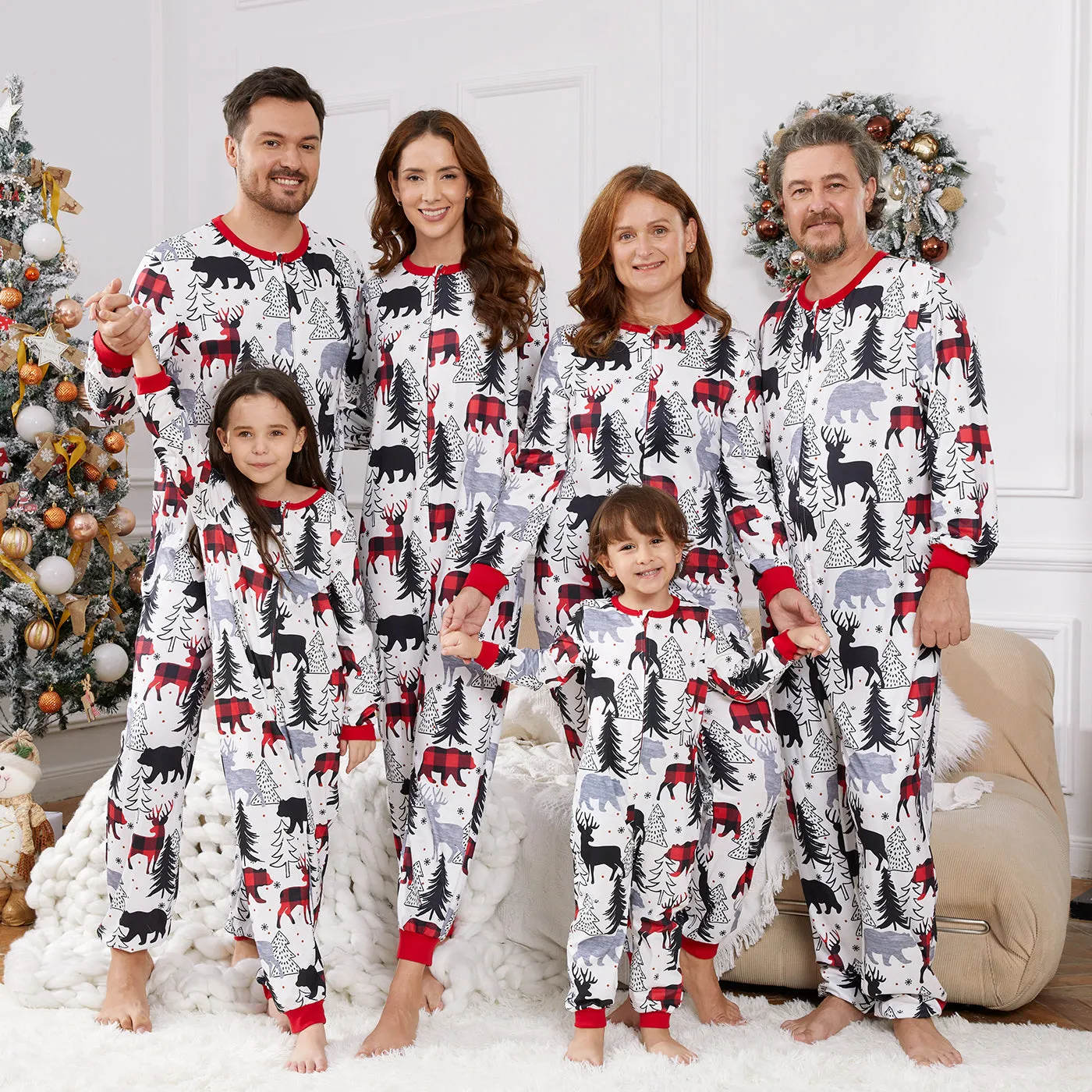 Christmas Family Matching Allover Print Long-sleeve Zipper Onesies Pajamas (Flame Resistant)