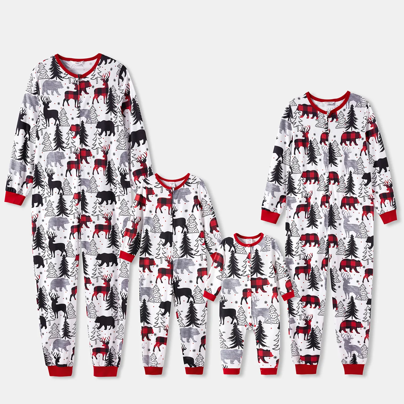 Christmas Family Matching Allover Print Long-sleeve Zipper Onesies Pajamas (Flame Resistant)
