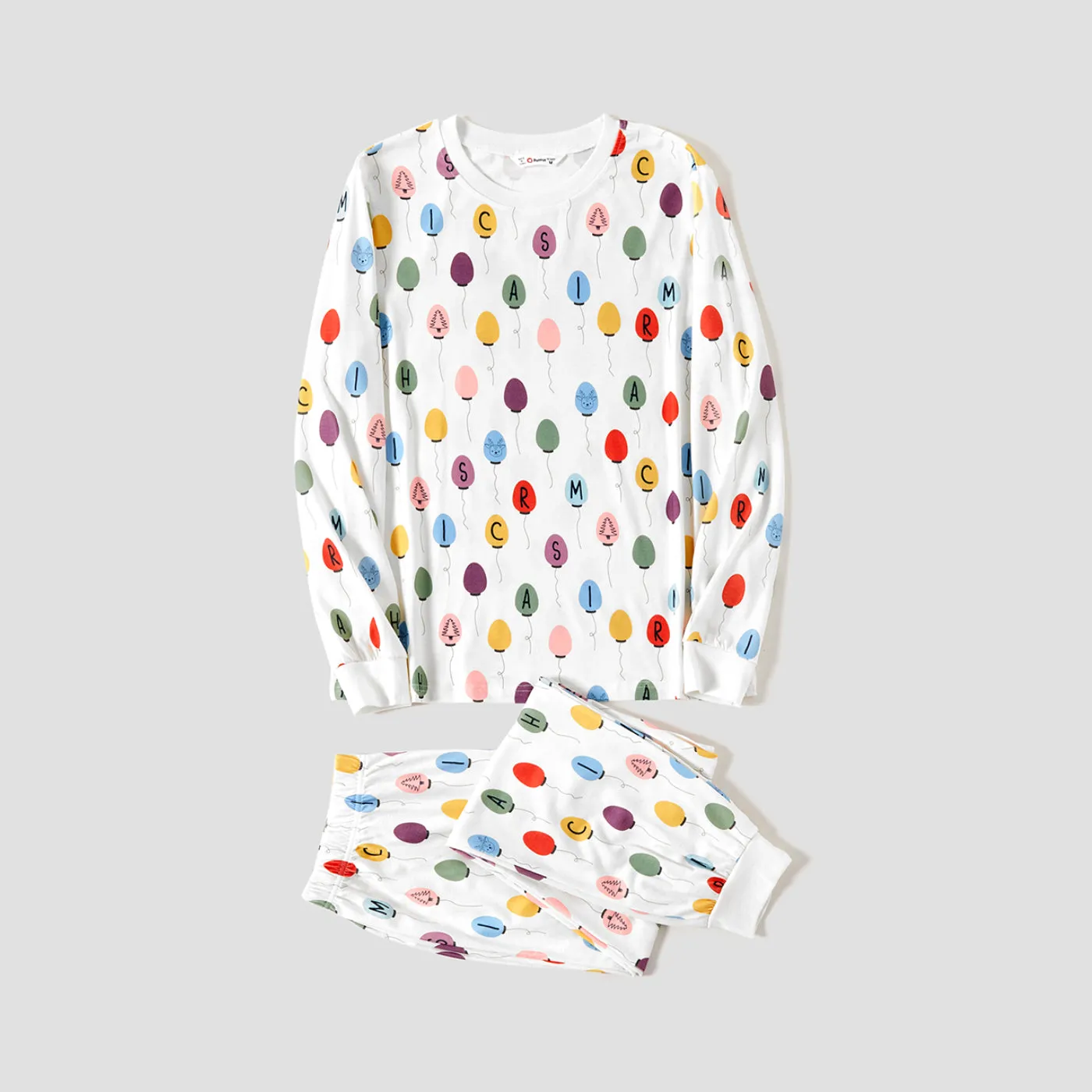 Christmas Family Matching Colorful Balloon Print Long-sleeve Pajamas Sets(Flame resistant)