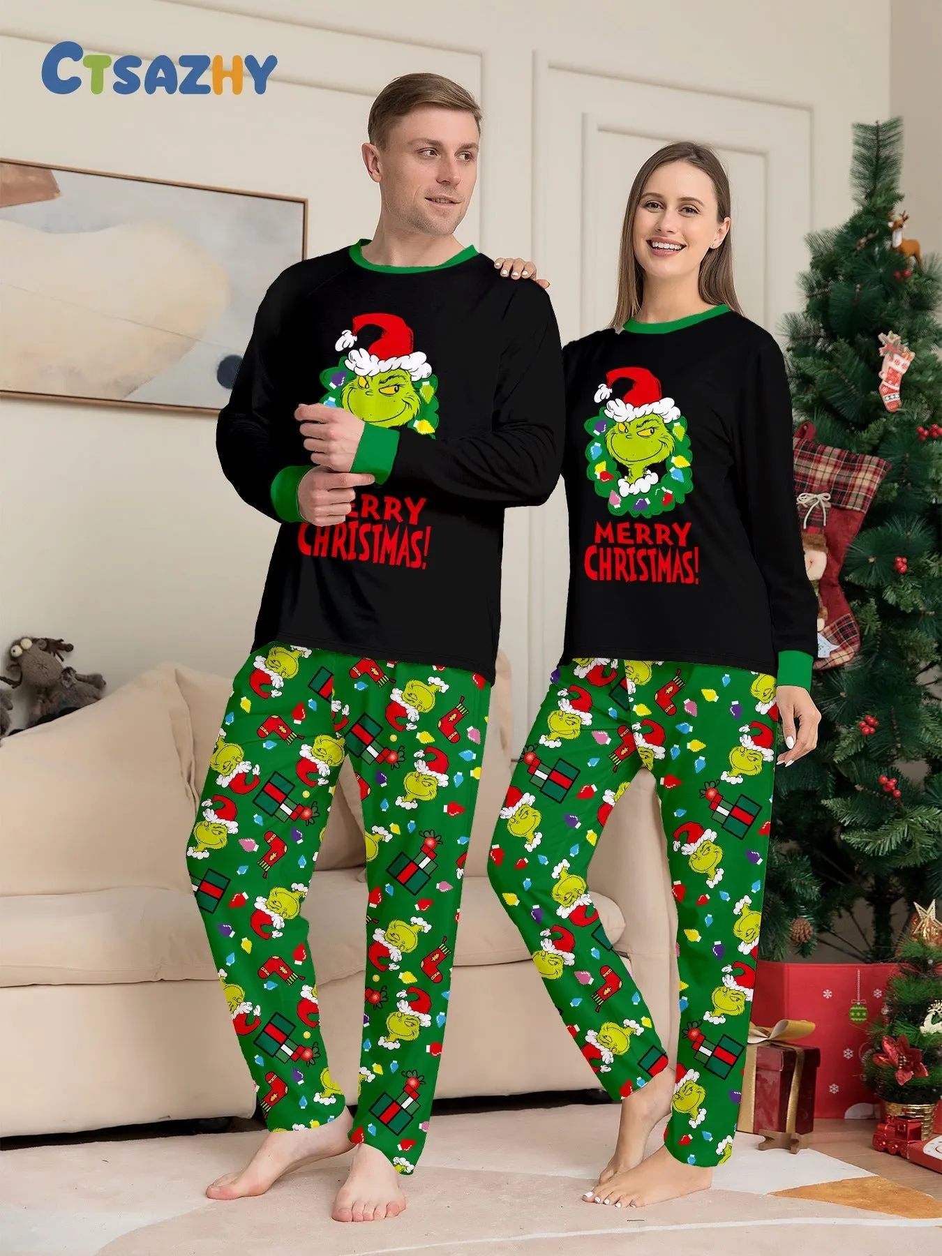 Christmas Grinch Family Pajama Set Holiday Pjs Set Regular & Big Man Sizes