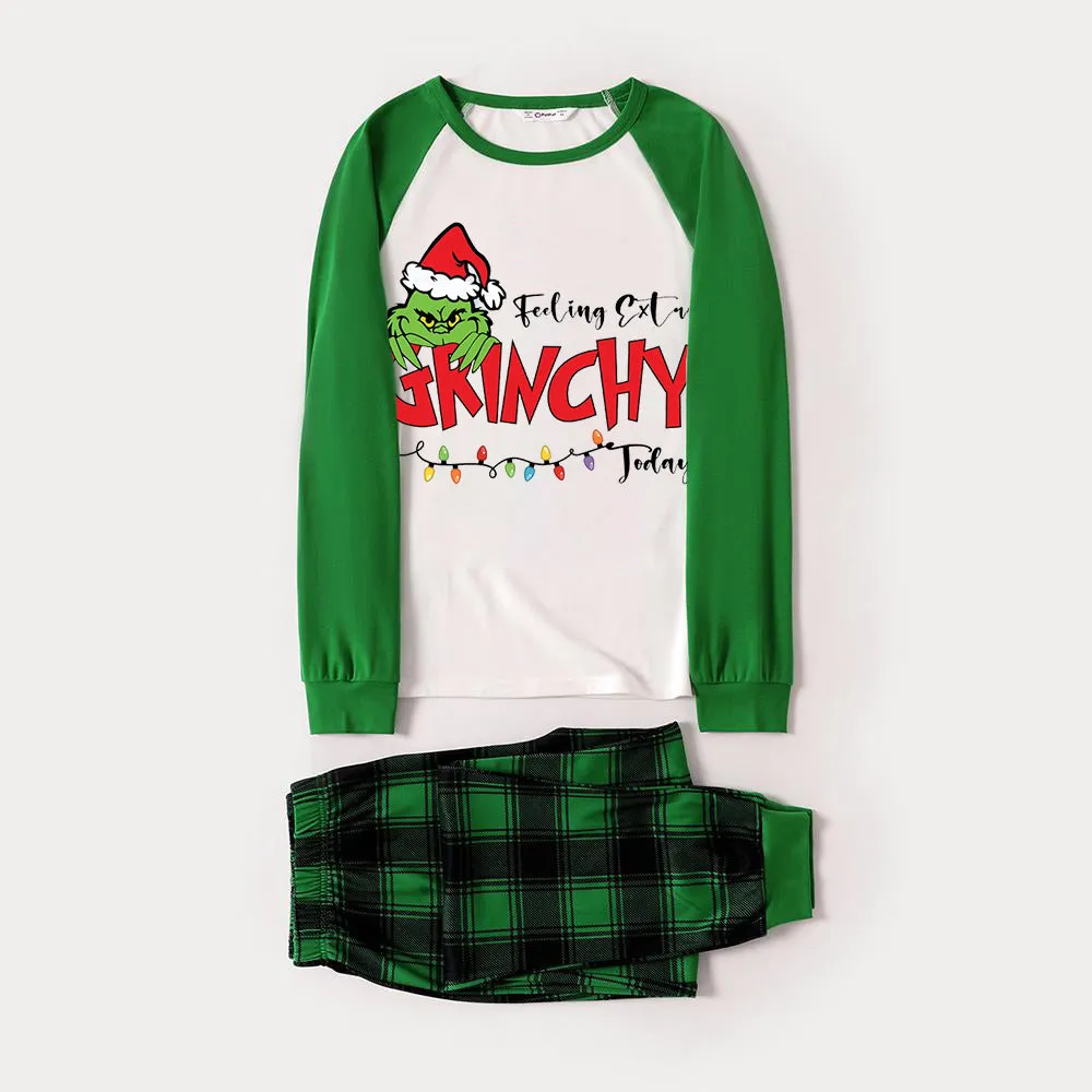 Christmas Hat Cartoon And Letter Print Family Matching Raglan Long-sleeve Pajamas Sets