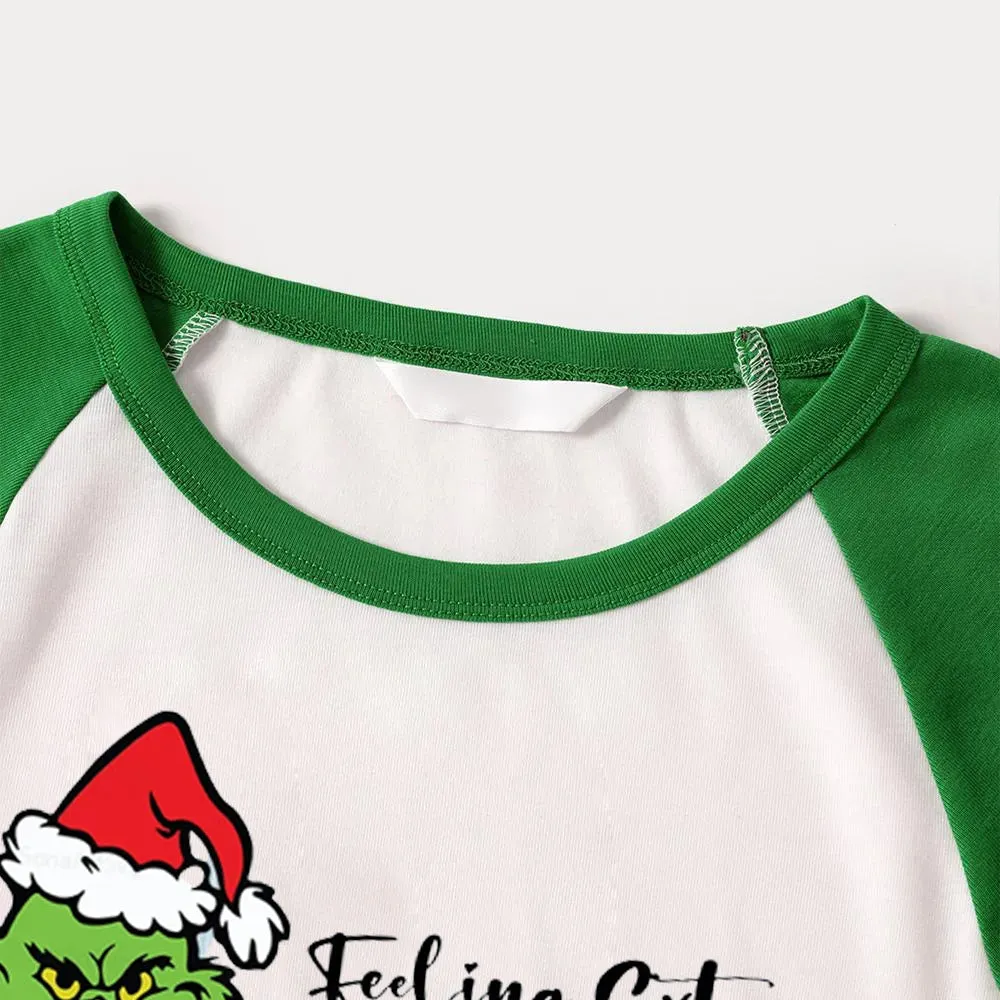 Christmas Hat Cartoon And Letter Print Family Matching Raglan Long-sleeve Pajamas Sets