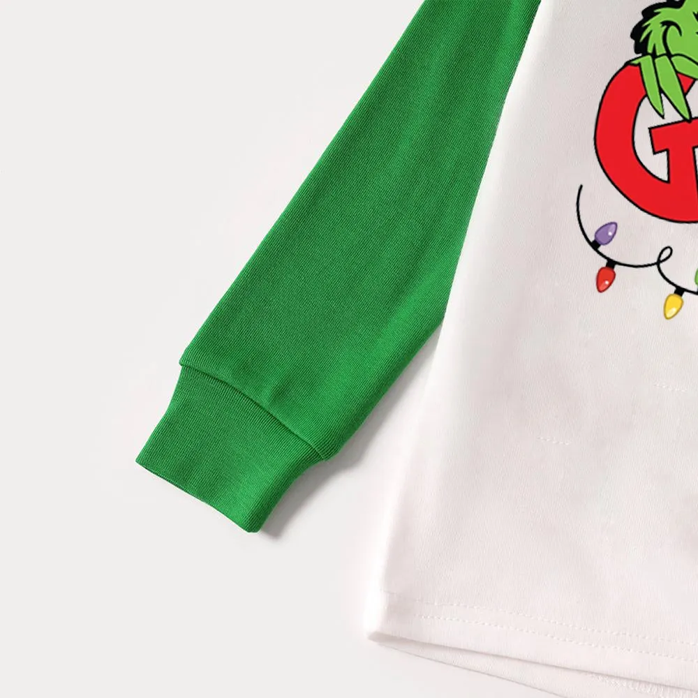 Christmas Hat Cartoon And Letter Print Family Matching Raglan Long-sleeve Pajamas Sets