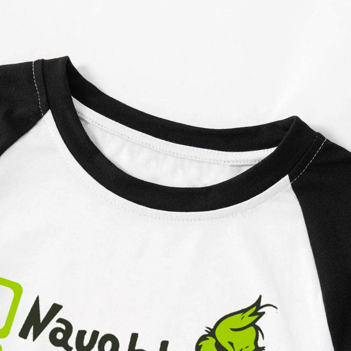 Christmas "Naughty&Nice& I Tried" Letter Print Patterned Casual Long Sleeve Sweatshirts Black Contrast Top and Black and Green Plaid Pants Family Matching Pajamas Sets With Pet Bandana