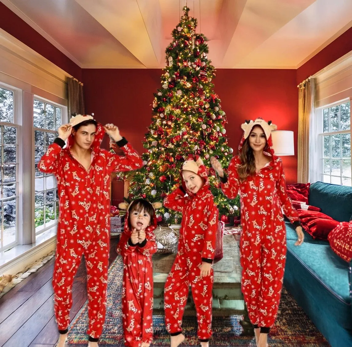 Christmas Rompers or PJs for the Family. Matching Jumpsuit Zipper Pajamas-Parents, Kids. WickedYo