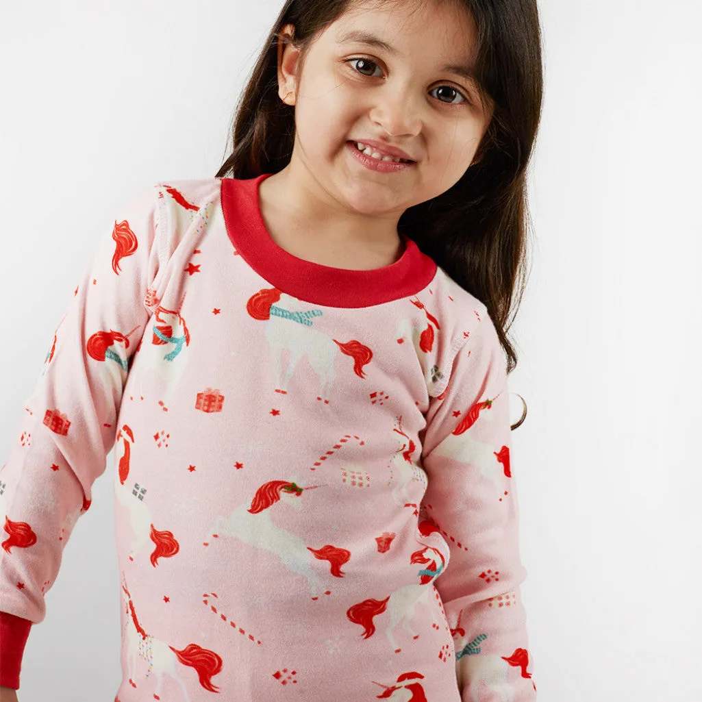 Christmas Unicorn Jersey Pajama Set For Kids