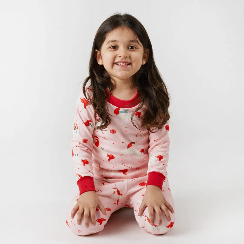 Christmas Unicorn Jersey Pajama Set For Kids