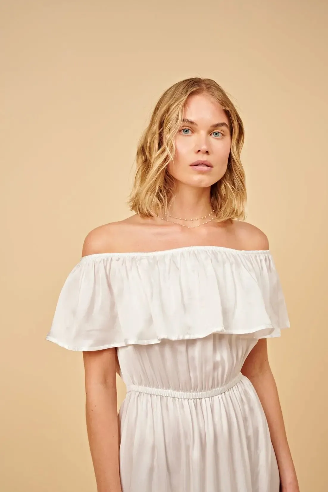 Chrysanthi Silk Off Shoulder Long Dress