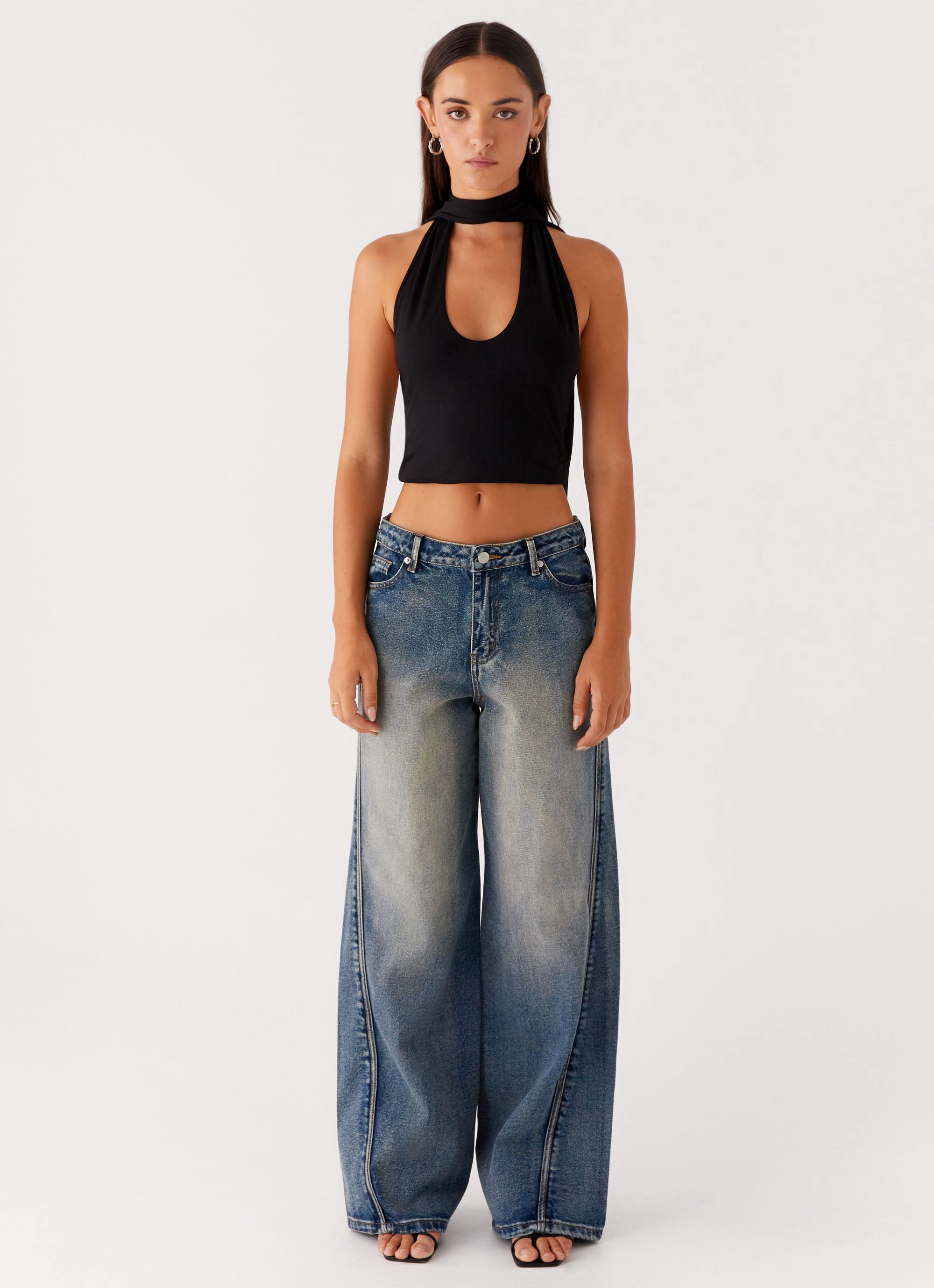 MultiPanelDesign YarnDyed Stripes Chrysta Halterneck Top - Black