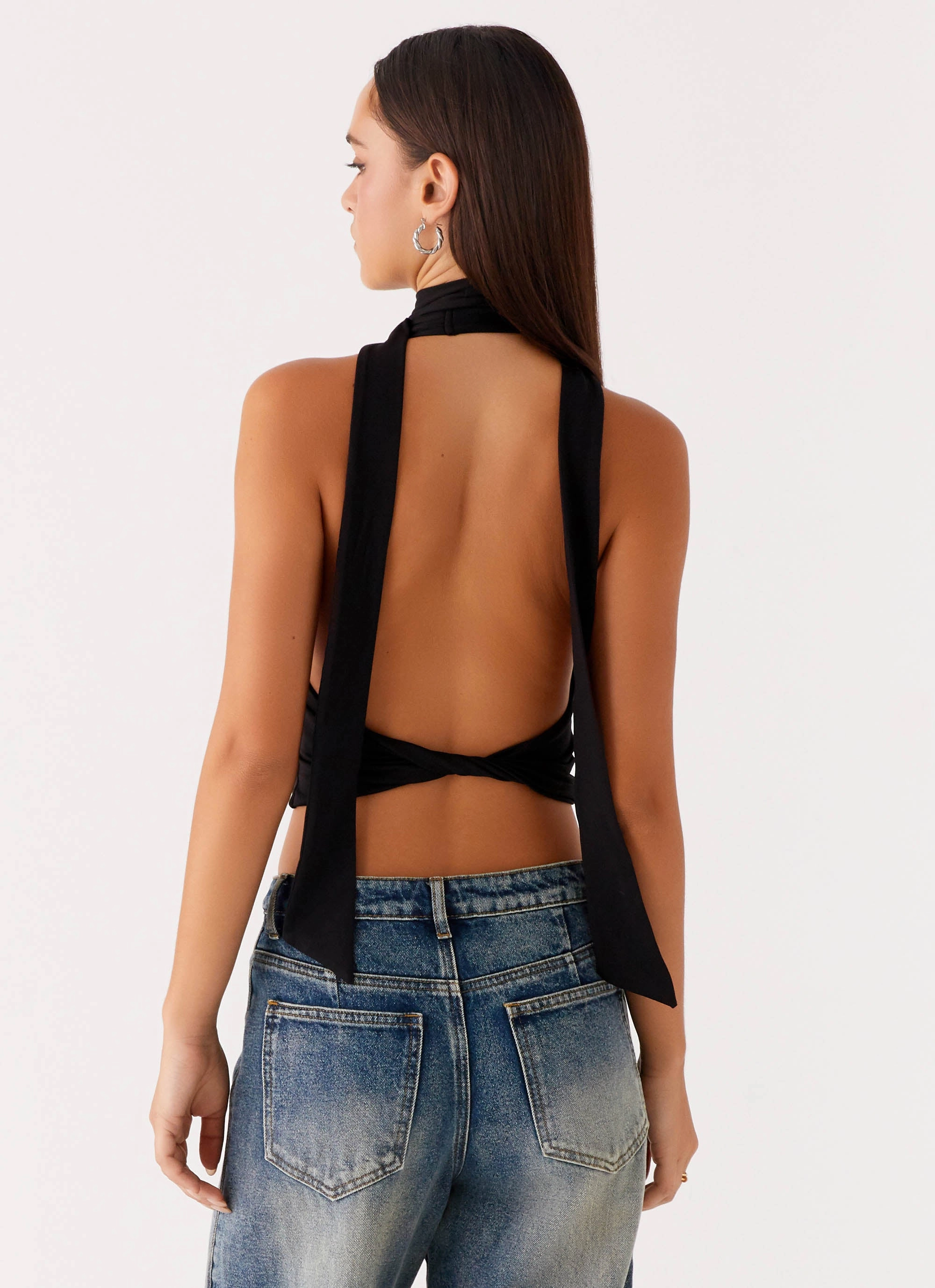 EcoFriendly Dye Bound Seam Edges Chrysta Halterneck Top - Black