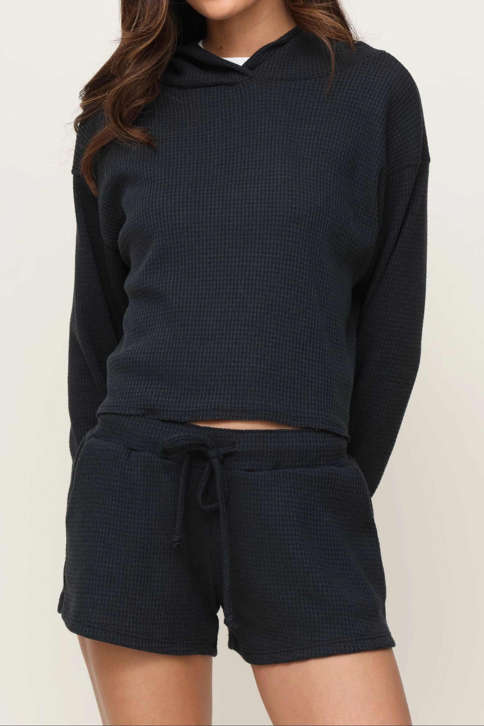 FlexibleCuff Adjustable Hemline Lazy Day Waffle Hoodie