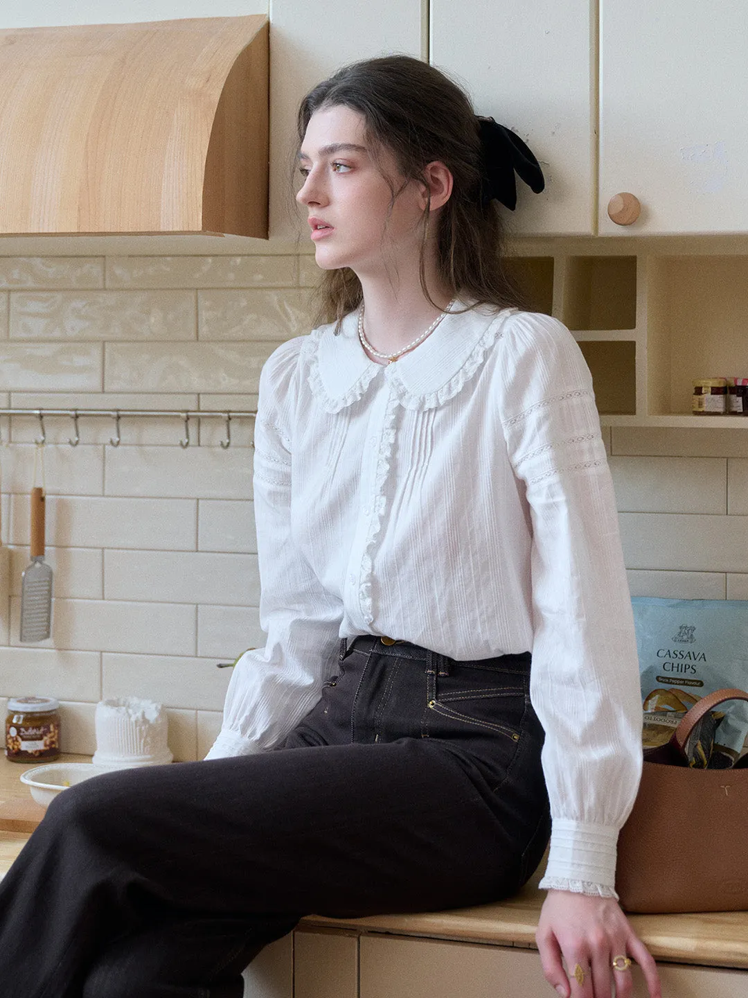 Tagless Comfort Maliyah Peter Pan Collar 100% Cotton Blouse