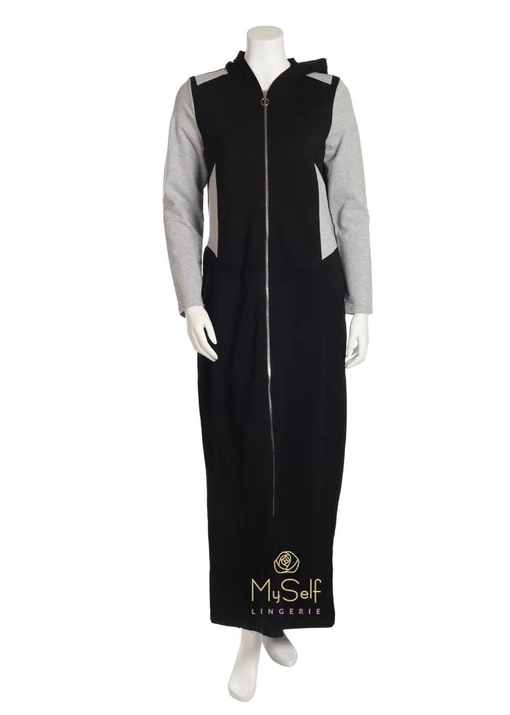 Citrus Grey and Black Colorblock Hooded Zip Up Robe