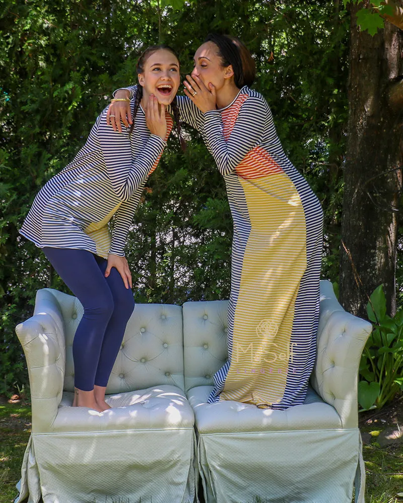 Citrus Navy Orange and White Colorblock Striped Nightgown