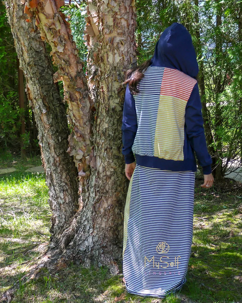 Citrus Navy Zip Up Hoodie with Yellow and Orange Stripes