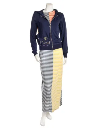 Citrus Navy Zip Up Hoodie with Yellow and Orange Stripes