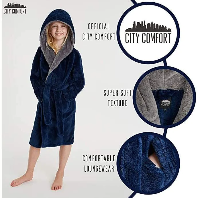 CityComfort Dressing Gown Boys, Kids Fleece Hooded Dressing Gown