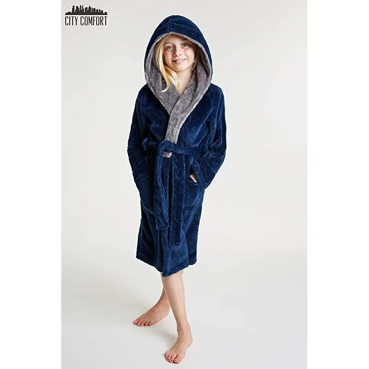 CityComfort Dressing Gown Boys, Kids Fleece Hooded Dressing Gown
