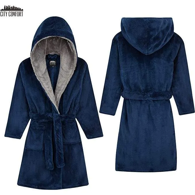 CityComfort Dressing Gown Boys, Kids Fleece Hooded Dressing Gown