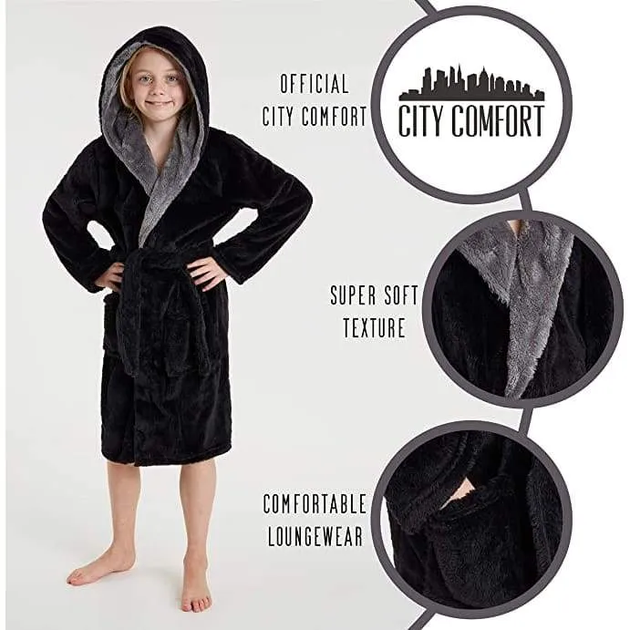 CityComfort Dressing Gown Boys, Kids Fleece Hooded Dressing Gown