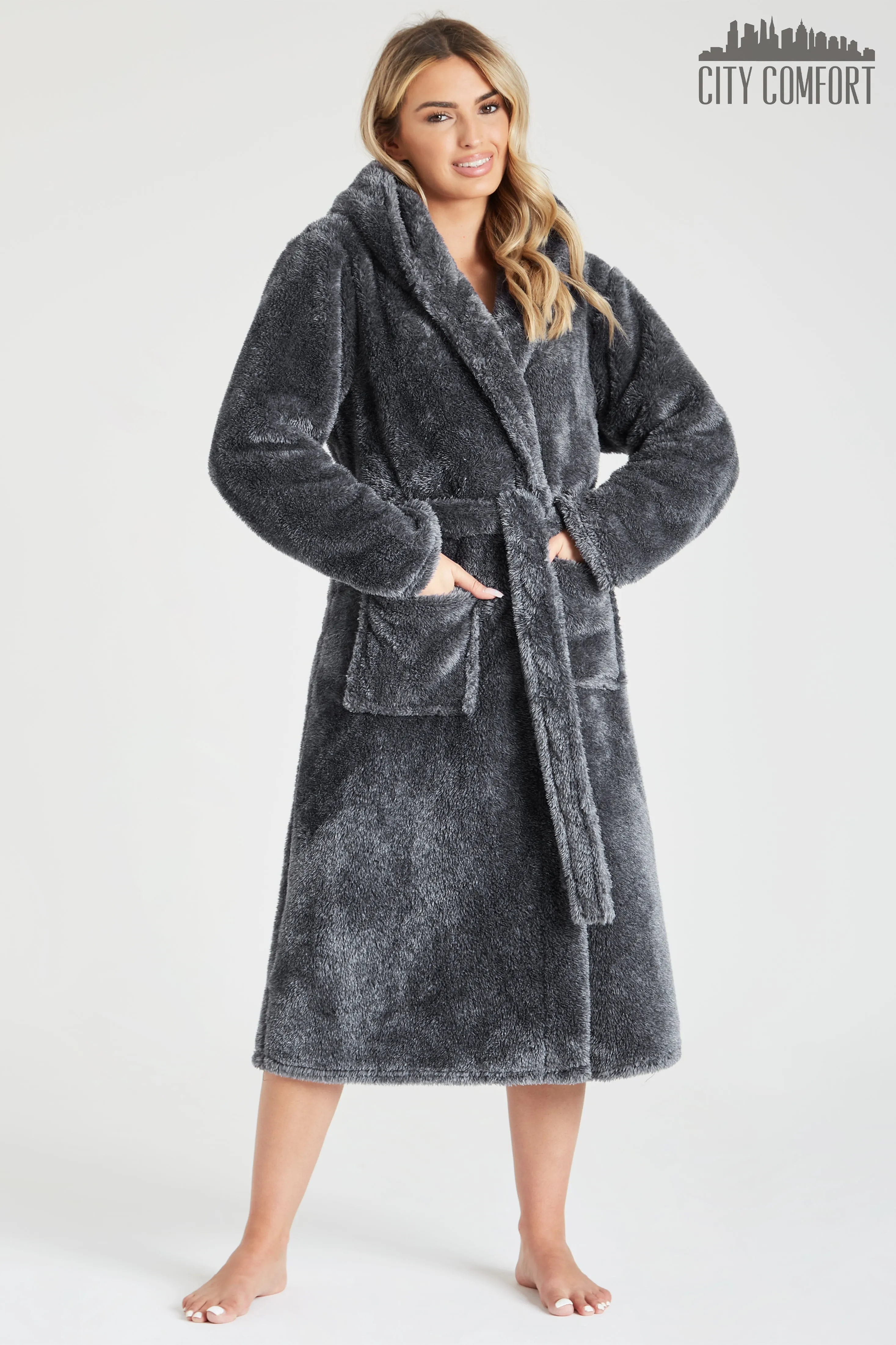 CityComfort Dressing Gown Women with Hood,  Ladies Dressing Gown in Super Soft Fleece