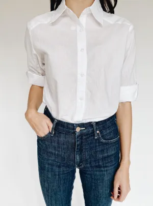 Classic White Button Down Soft Blended Fabric Ribbed Hem