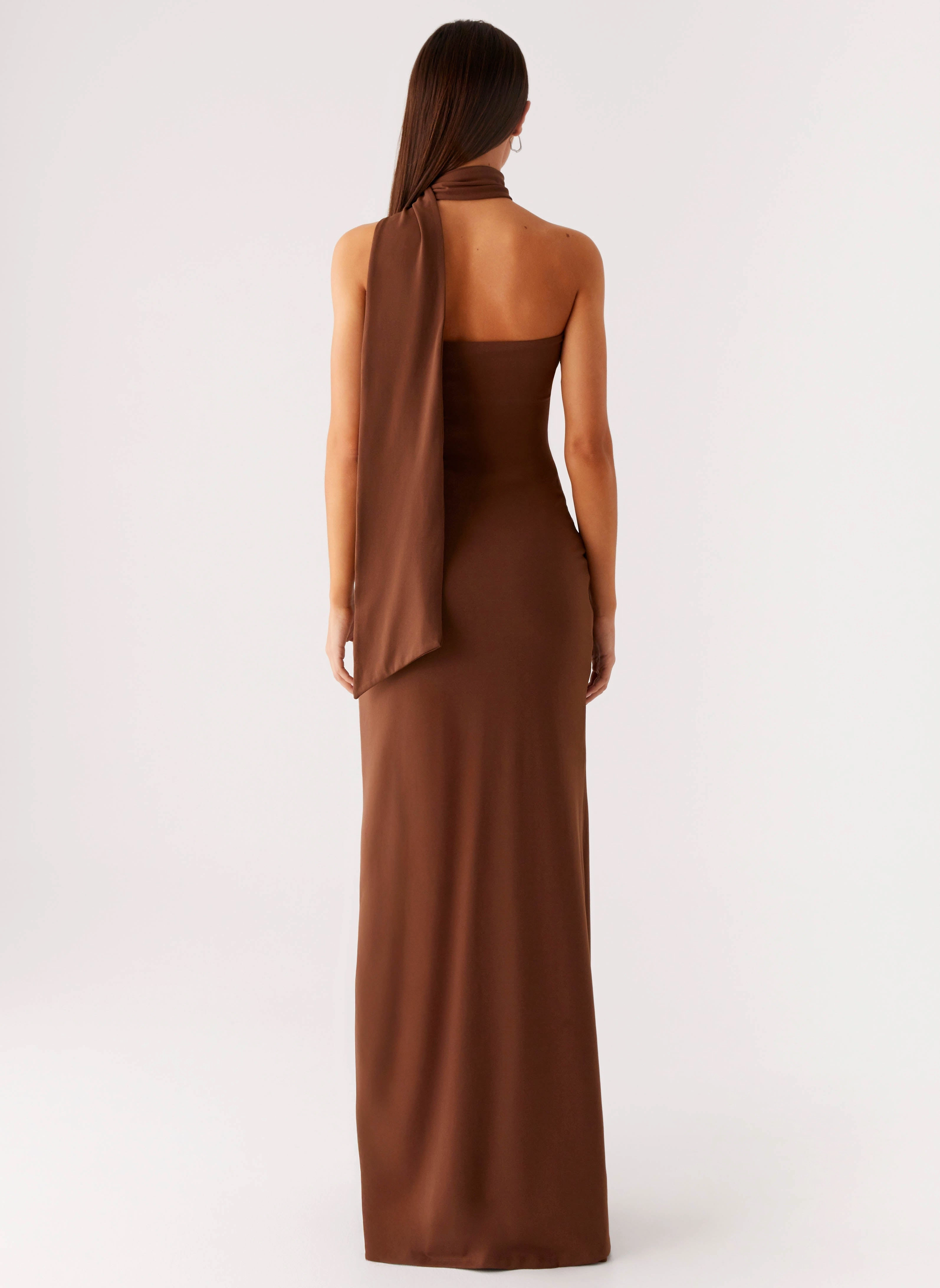 Cut-Out-Detail Olive Bloom Maxi Dress - Chocolate