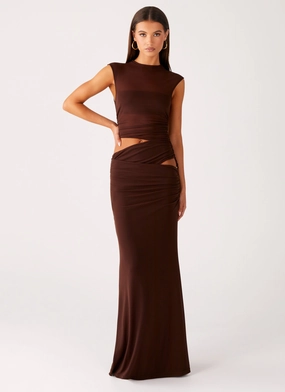 Functional-Design Wrap Charm Briony Maxi Dress - Cool Chocolate