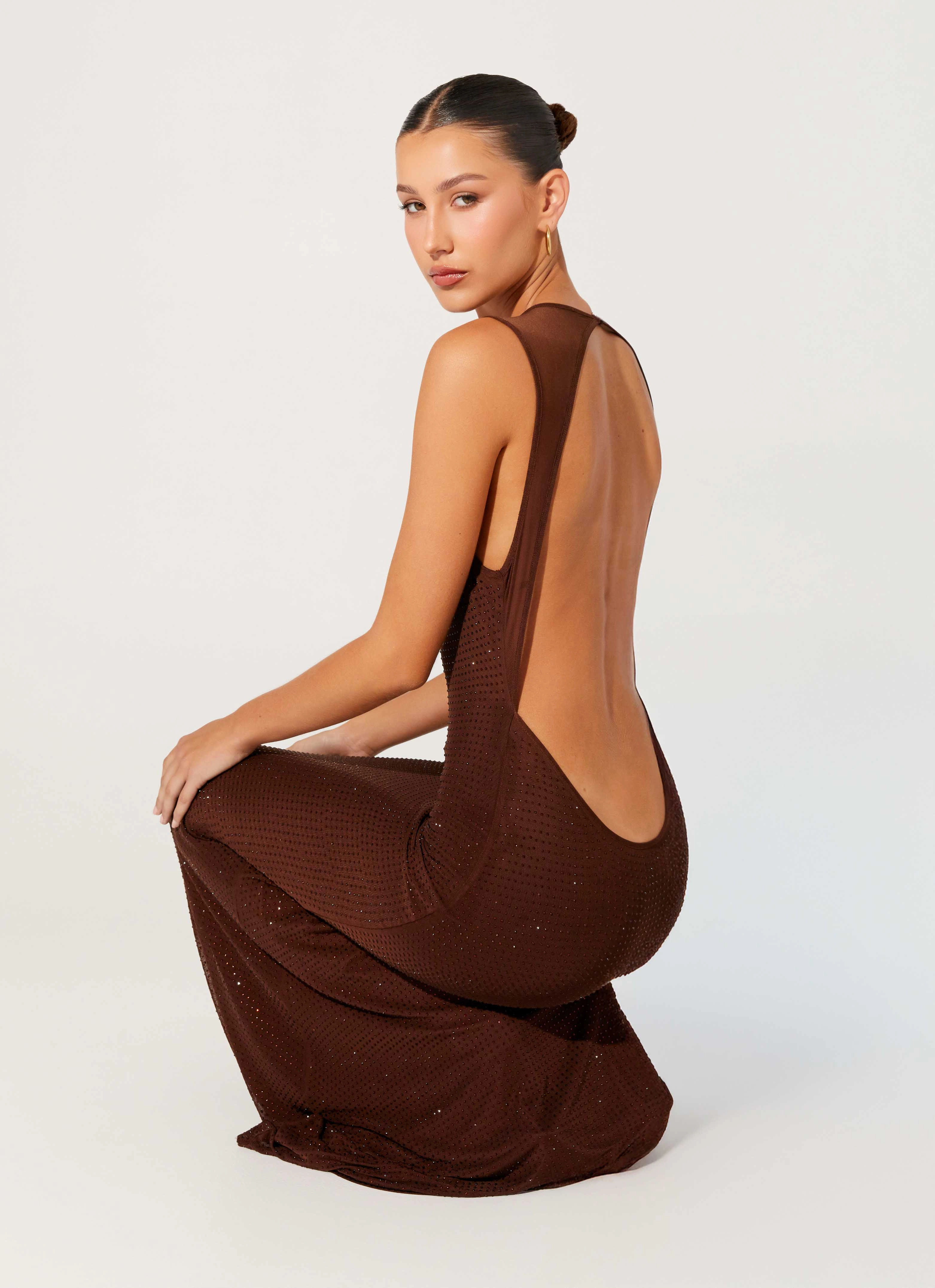 Hot Sequins Maxi Dress - Chocolate Layered Comfort Wear Soft Lines