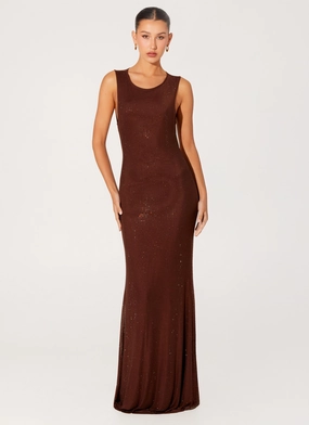 Hot Sequins Maxi Dress - Chocolate Slender Look Breathable Material