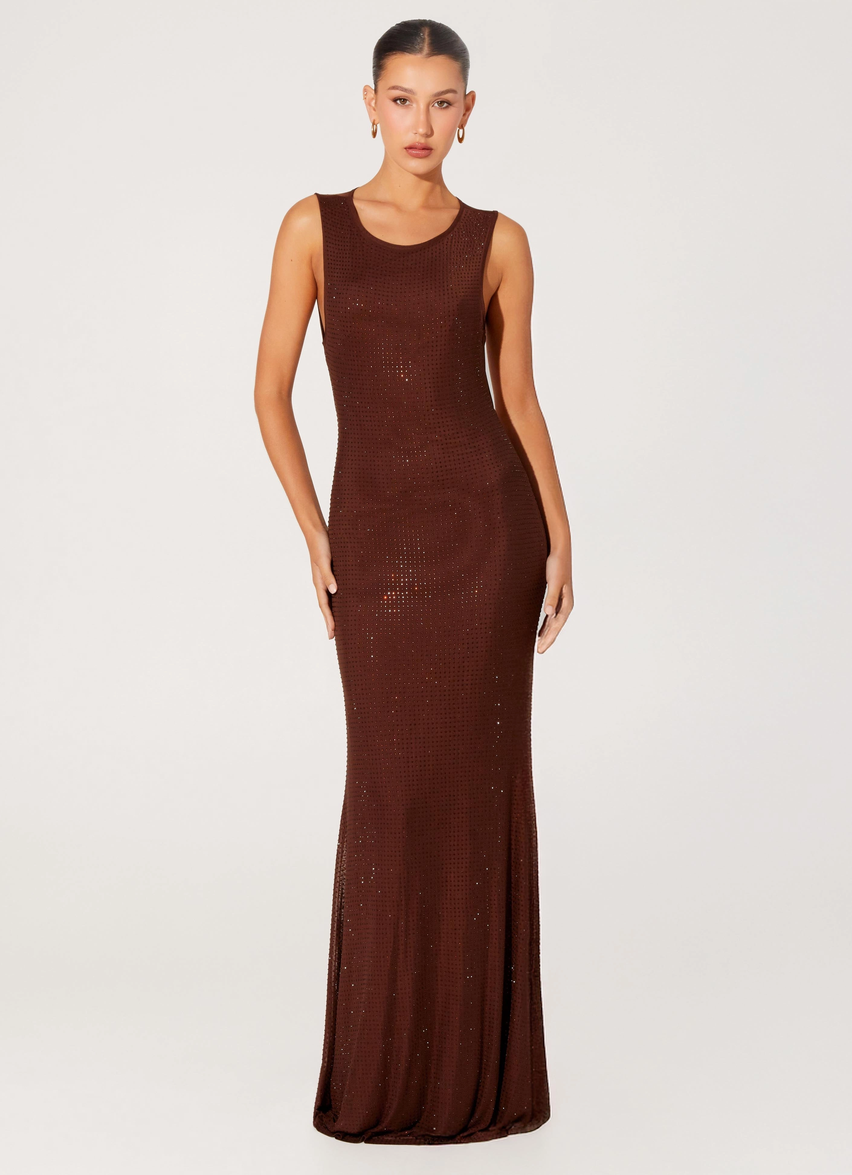 Hot Sequins Maxi Dress - Chocolate Slender Look Breathable Material